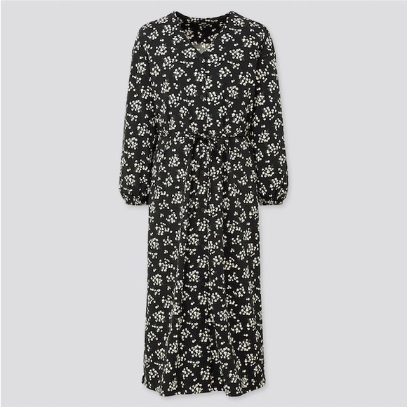 Uniqlo Black Floral Long Sleeve Dress - Picture 1 of 8